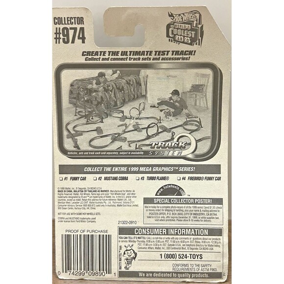 Hot Wheels Mega Graphics Series #2 of 4 Cars Mustang Cobra Collector #974 White - Picture 5 of 6